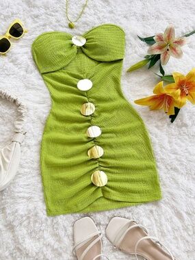 NEW! Soleia Size Large L Textured Knit Lime Green Bandeau Mini Dress lot6085